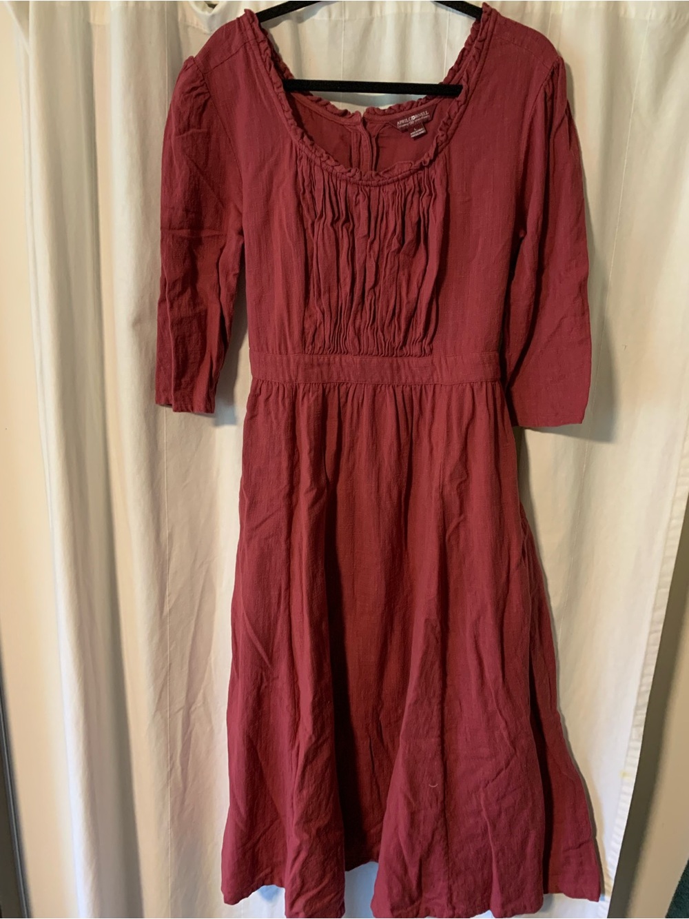 April Cornell Burgundy Peasant Midi Dress
